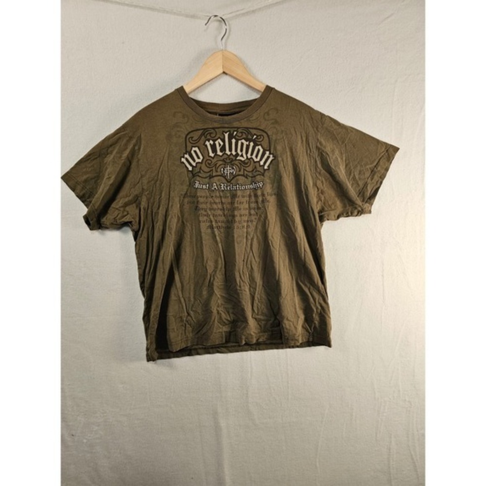 NOTW Not Of This World T Shirt Mens Olive Green‎ Graphic Print Religious #1619